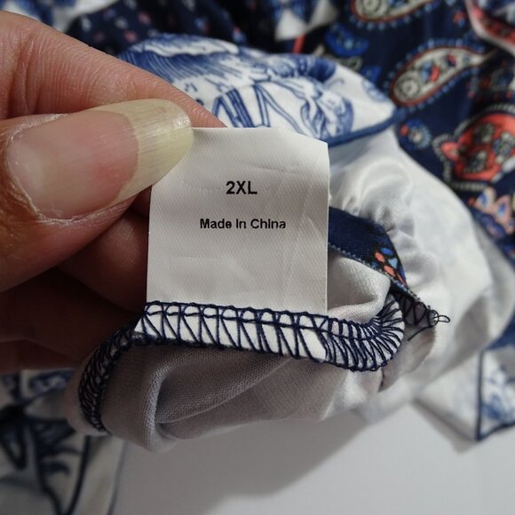 Nuggles Paisley Print Boho Maxi Dress Modest Navy Blue Women Size 2X 3/4 Sleeve - Picture 7 of 8